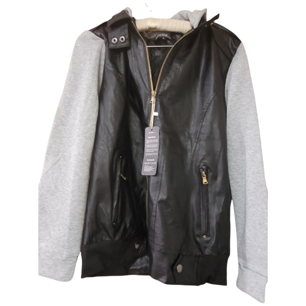 NwT Zhelin faux leather jacket sweatshirt hoodie M